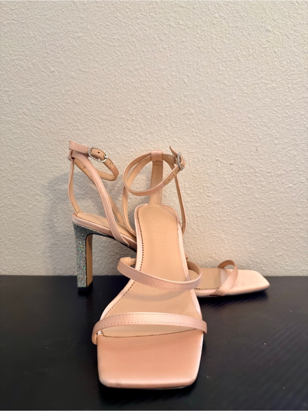 J. Crew Blush Ava Pink Strappy with Glitter Block High Heel 8.5